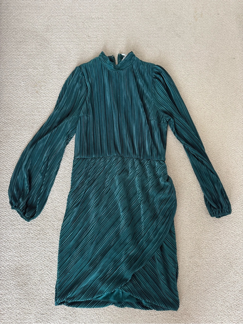Nine West Teal Pleated Long-Sleeve Dress
